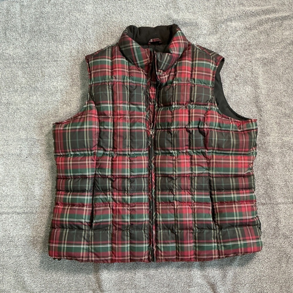 Eddie Bauer Vintage Womens XXL Premium Goose Down Puffer Vest Red Green Plaid